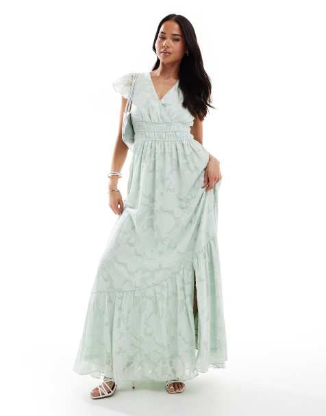 Lovedrobe Floral faux wrap maxi dress in sage green