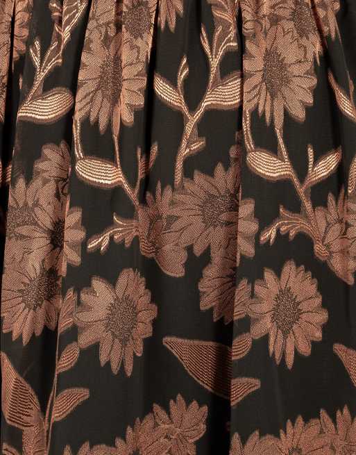 Lovedrobe Floral jacquard faux wrap long sleeve tie back maxi dress in black, 5 of 5