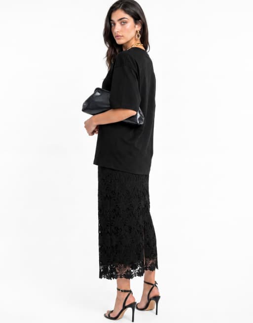Lovedrobe Floral lace midaxi skirt in black, 2 of 5