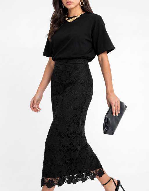 Lovedrobe Floral lace midaxi skirt in black, 3 of 5
