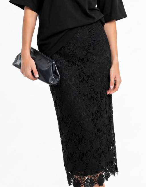 Lovedrobe Floral lace midaxi skirt in black, 4 of 5