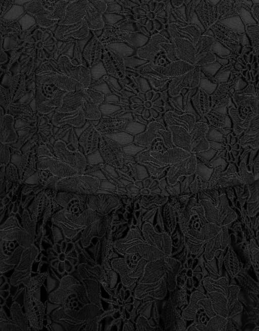 Lovedrobe Floral lace puff sleeve midaxi dress in black, 5 of 5