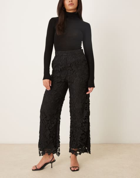 Lovedrobe Floral lace scalloped hem trousers in black - view 1