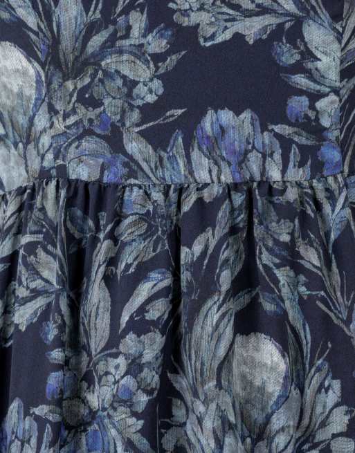 Lovedrobe Floral print puff sleeve square neck midaxi dress in navy, 5 of 5
