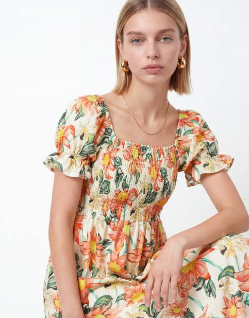 Lovedrobe Floral print short sleeve shirred midaxi dress in multi, 2 of 4