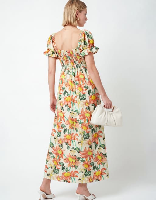 Lovedrobe Floral print short sleeve shirred midaxi dress in multi, 3 of 4