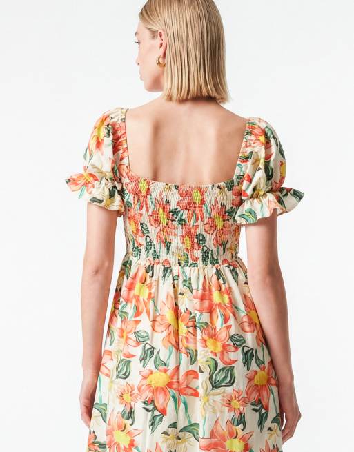 Lovedrobe Floral print short sleeve shirred midaxi dress in multi, 4 of 4
