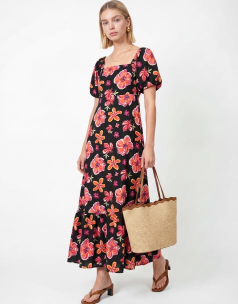Lovedrobe Floral print square neck short sleeve maxi dress in multi - view 1