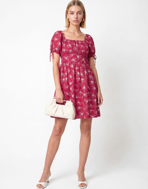Lovedrobe Floral square neck mini dress in hot pink - view 1