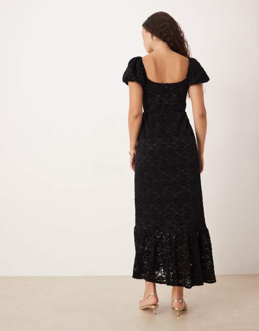 Lovedrobe Floral velvet square neck midaxi dress in black, 4 of 4