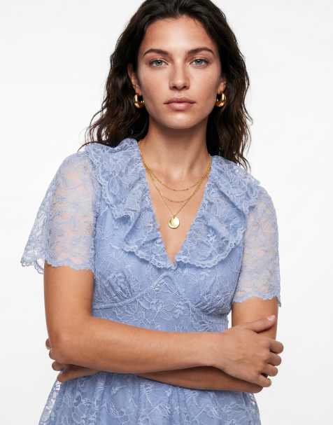 Lovedrobe Frill collar peplum lace top in blue