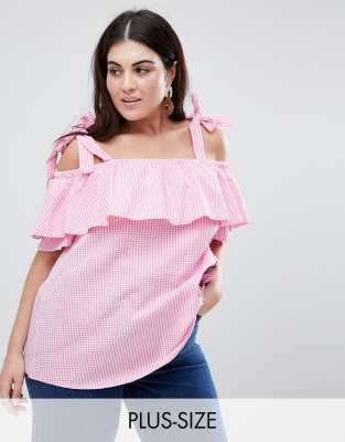 Lovedrobe Gingham Check Bardot Blouse-Multi