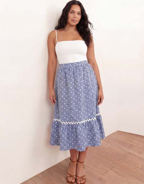Lovedrobe Gingham & polka dot midi skirt in blue - view 1