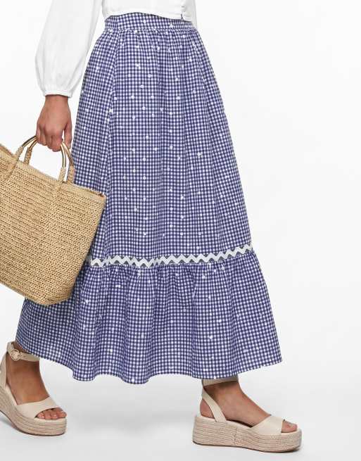 Lovedrobe Gingham & polka dot midi skirt in blue, 2 of 4