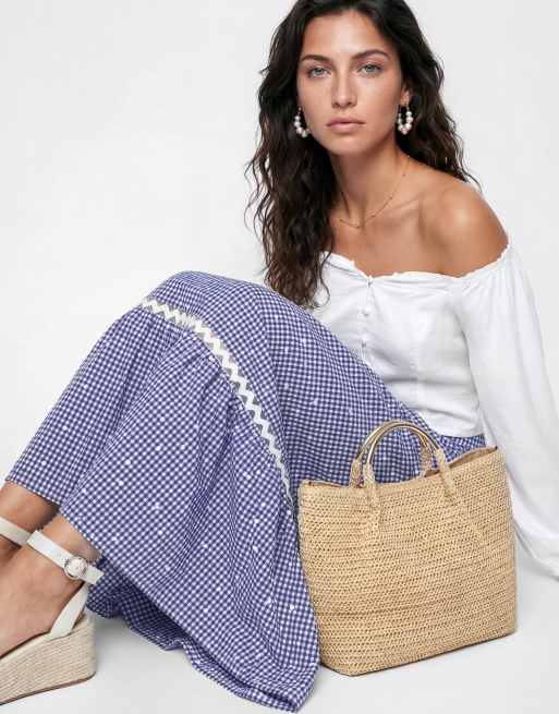 Lovedrobe Gingham & polka dot midi skirt in blue, 3 of 4