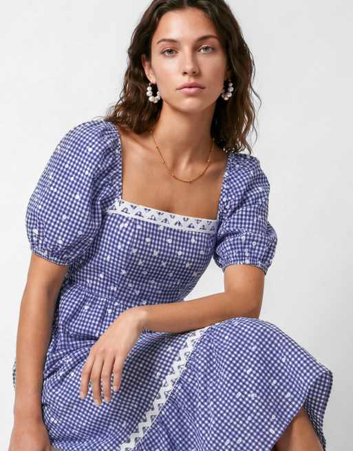 Lovedrobe Gingham & polka dot short sleeve midaxi dress in blue gingham, 2 of 4