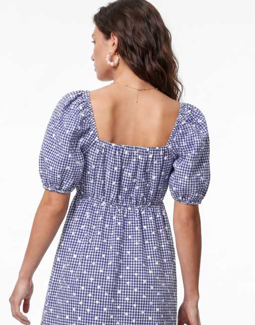 Lovedrobe Gingham & polka dot short sleeve midaxi dress in blue gingham, 3 of 4