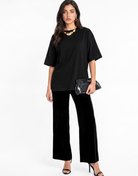 Lovedrobe High waist wide leg velvet trousers in black - view 1