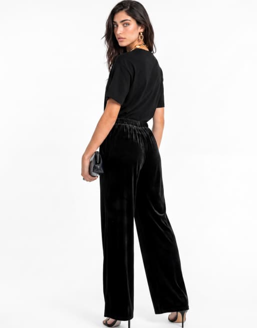 Lovedrobe High waist wide leg velvet trousers in black, 2 of 5