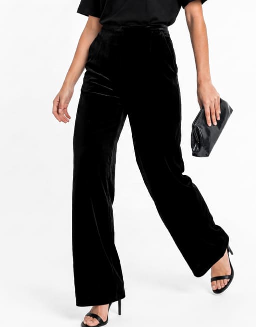Lovedrobe High waist wide leg velvet trousers in black, 3 of 5