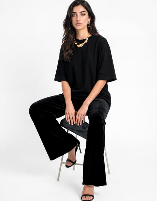Lovedrobe High waist wide leg velvet trousers in black, 4 of 5