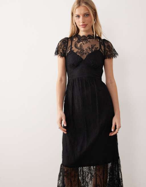 Lovedrobe Lace midaxi dess in black, 2 of 4