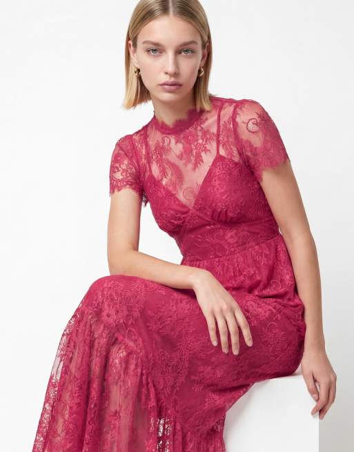 Lovedrobe Lace midaxi dress in pink, 3 of 4