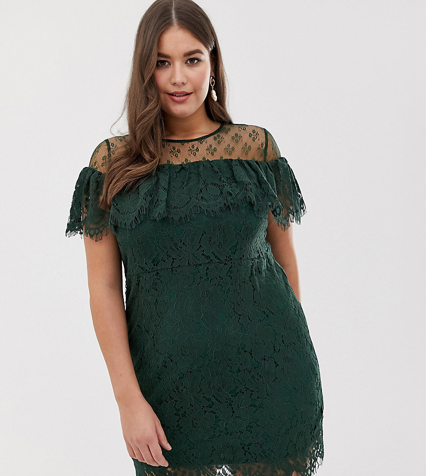 Lovedrobe lace panelled bardot dress-Green