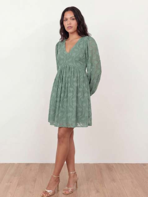 Lovedrobe Long sleeve floral burnout mini dress in sea green - view 1