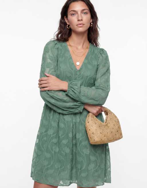 Lovedrobe Long sleeve floral burnout mini dress in sea green, 3 of 4