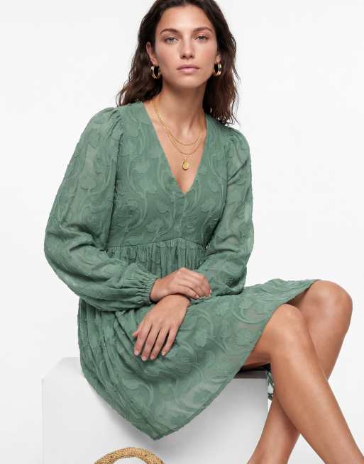 Lovedrobe Long sleeve floral burnout mini dress in sea green, 4 of 4