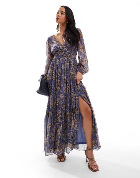 Lovedrobe Long sleeve maxi dress in multi - view 1