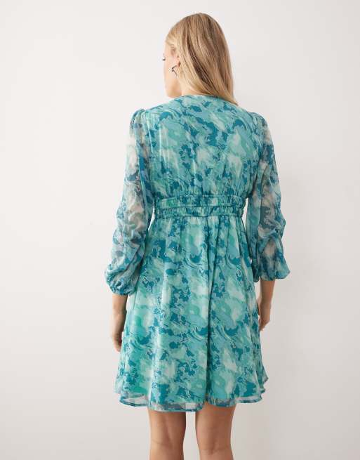 Lovedrobe Long sleeve shirred empire waist mini dress in green | ASOS