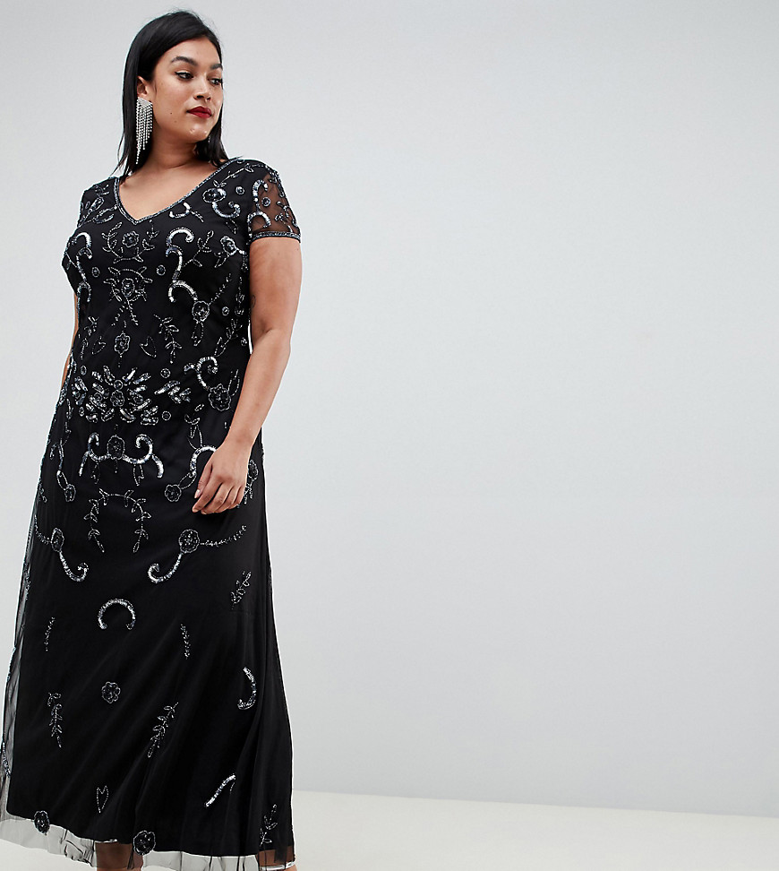 Lovedrobe Lux all over embellished maxi dress-Black
