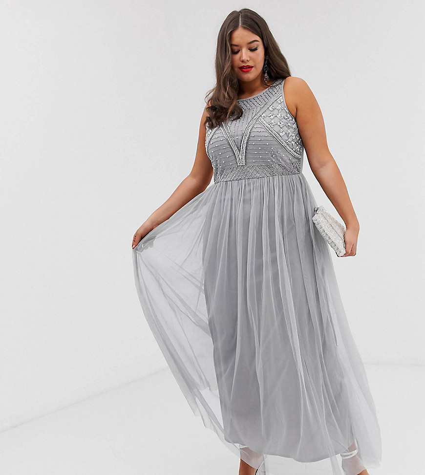 Lovedrobe Luxe all over embellished maxi dress-Silver