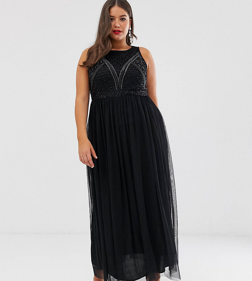 Lovedrobe Luxe all over embellished maxi dress-Navy