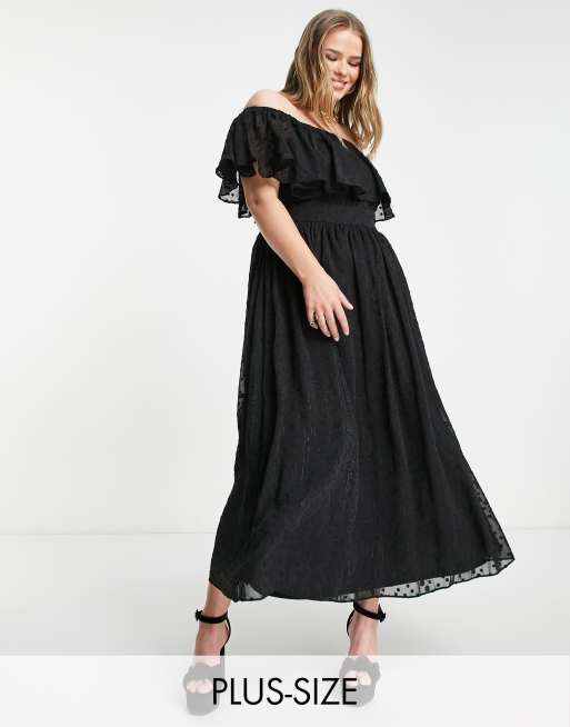 Lovedrobe Luxe bardot maxi dress in black floral print