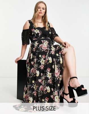 Lovedrobe Luxe cold shoulder maxi dress in floral print