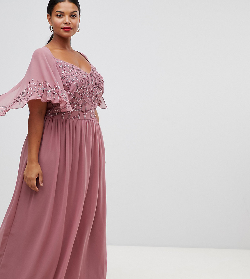 Lovedrobe Luxe embellished maxi dress with cap sleeves-Pink