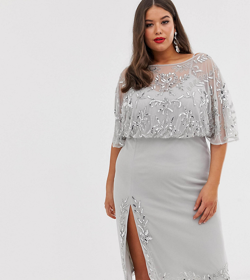 Lovedrobe Luxe embellished midi dress with split-Silver