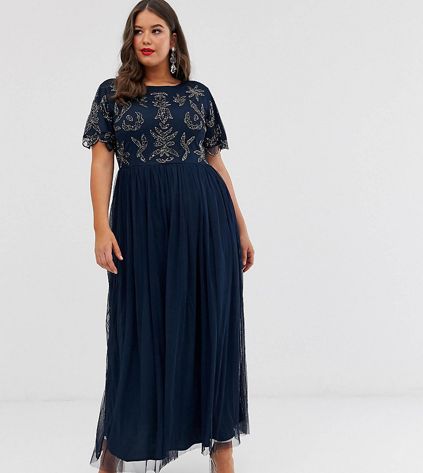 Lovedrobe Luxe embellished top maxi dress-Navy