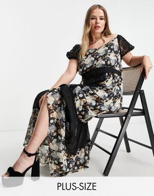 Lovedrobe Luxe maxi dress in black floral print