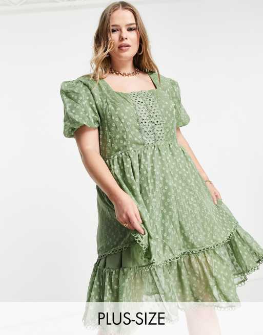 Lovedrobe Luxe midi dress with frill skirt in sage green