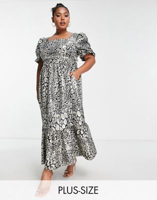 Lovedrobe Luxe Plus midaxi dress in metallic leopard jacquard-Multi