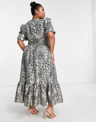 Metallic Leopard Clip Jacquard Dress