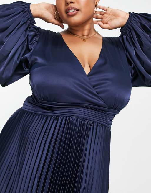 Plus Size midaxi wrap dress plus size pleated satin dress