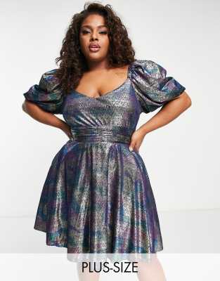 Lovedrobe Luxe Plus - Vestito Corto In Velour Con Fiocco Sul Retro E Stampa A Chiazze-Grigio