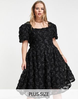 Lovedrobe Luxe square neck mini dress in black ditsy print