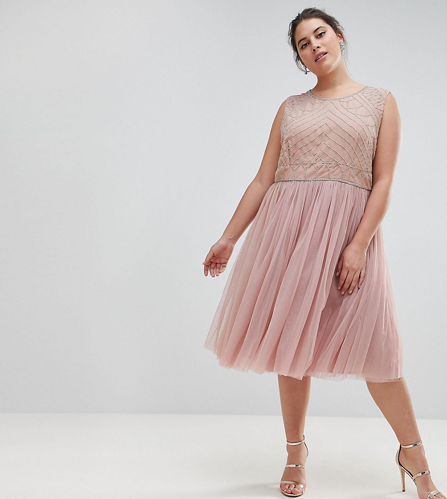 Lovedrobe Luxe – Utsmyckad klänning med tyllkjol-Rosa