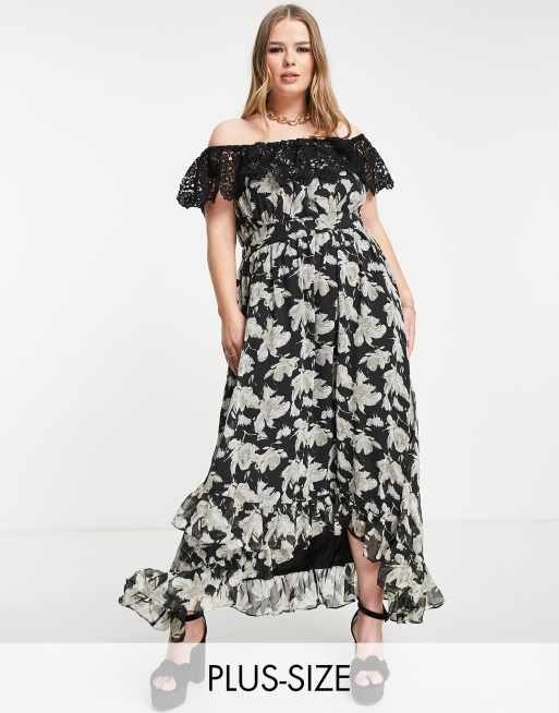 Lovedrobe Luxe - Vestito lungo a fiori con scollo alla Bardot